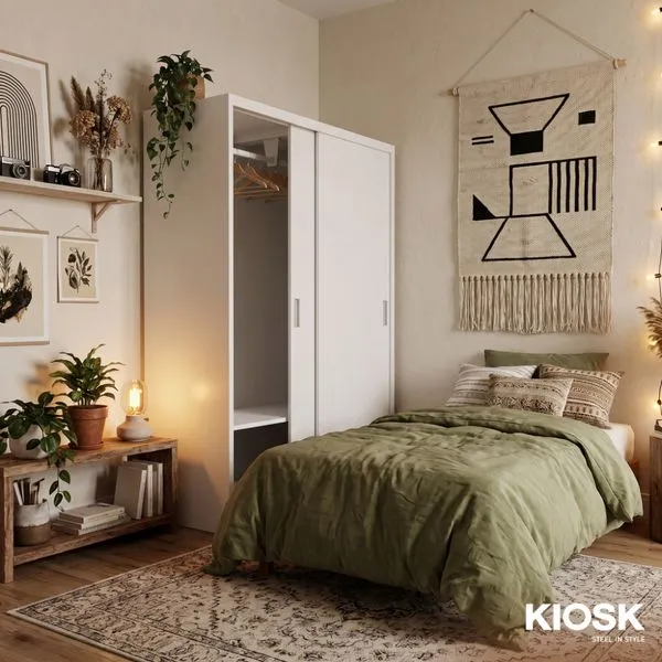 KIOSK Sliding Door Steel Wardrobe SDS-120K (120 cm) with Hanging Rail