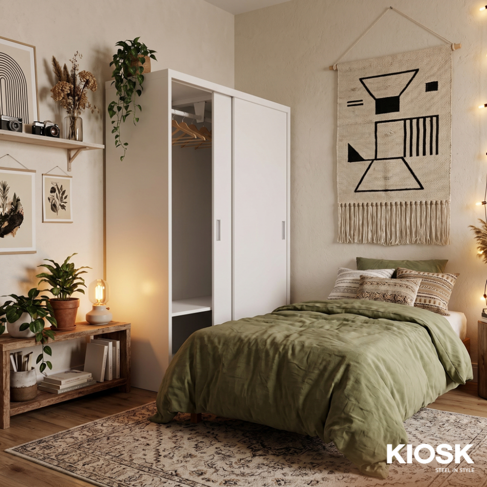 KIOSK Sliding Door Steel Wardrobe SDS-120K (120 cm) with Hanging Rail