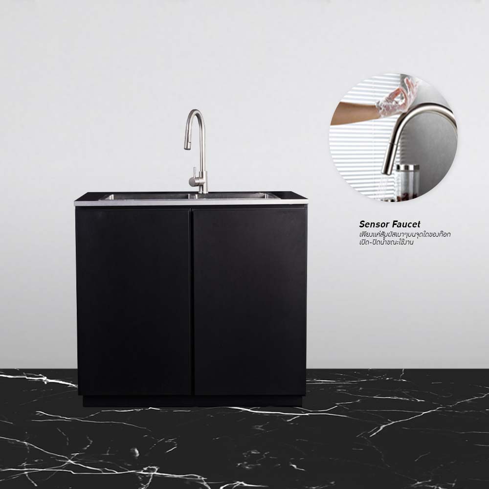 Kitchen Cabinet dengan wastafel 2 mangkuk dari stainless steel 304 + Kran Sensor Teknologi Tinggi