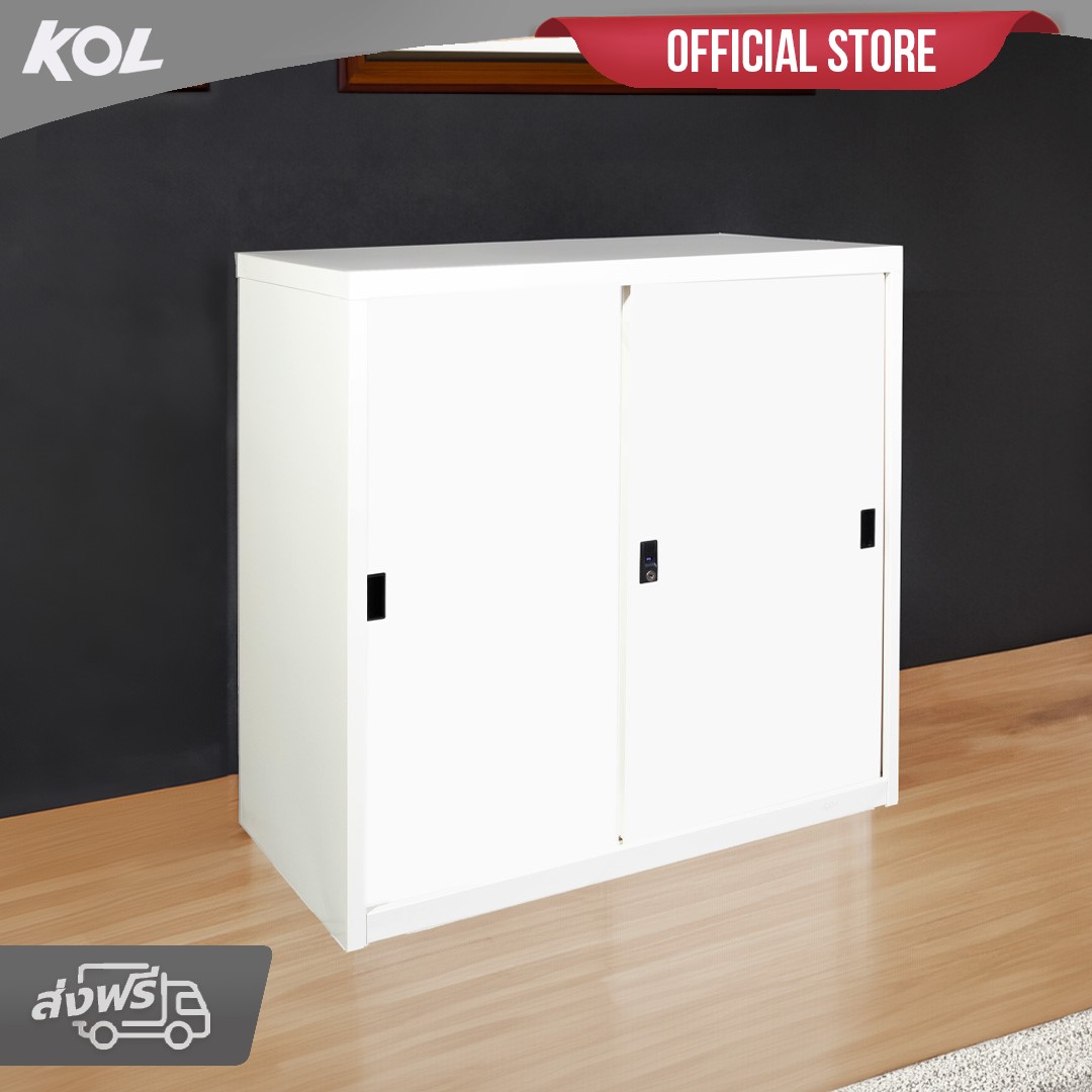 KOL 3-Foot Solid Sliding Cabinet with 3 Adjustable Shelves and Lock