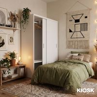 KIOSK Sliding Door Steel Wardrobe SDS-120K (120 cm) with Hanging Rail