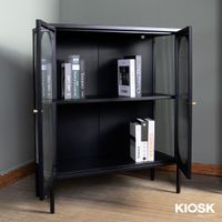 Sleek Medium-Sized 2-Tier Display Cabinet with 3-Sided Curved Wave Glass and 20 cm High Legs-3